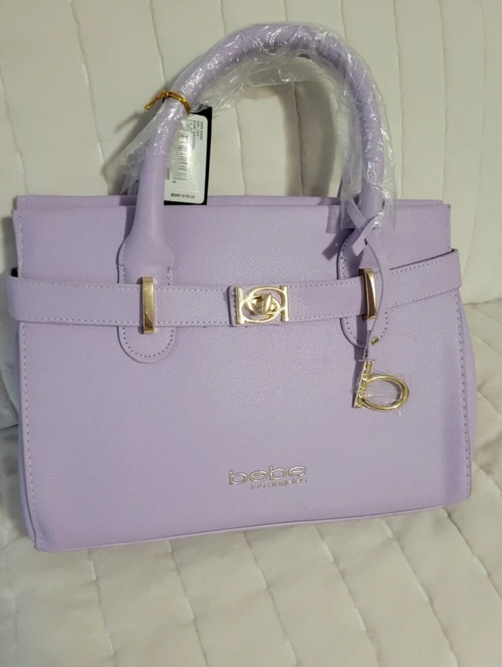 bebe Lilac Top-Handle Satchel with Gold Hardware